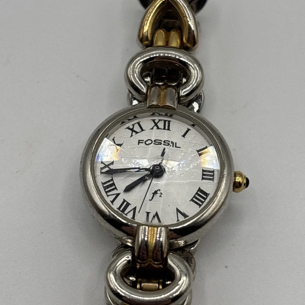 Fossil‎ DC-9696 Quartz Watch Bracelet  Roman Numerals Rare Two Tone *UNTESTED*